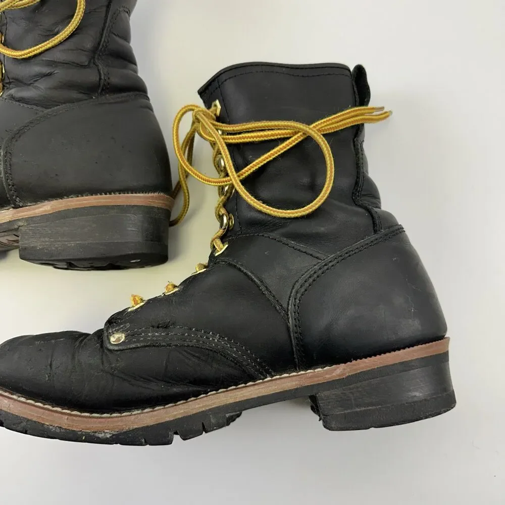 Field and Stream Black Leather Combat Boots Lace Up 1161 Mens 10 EE‎ Extra Wide